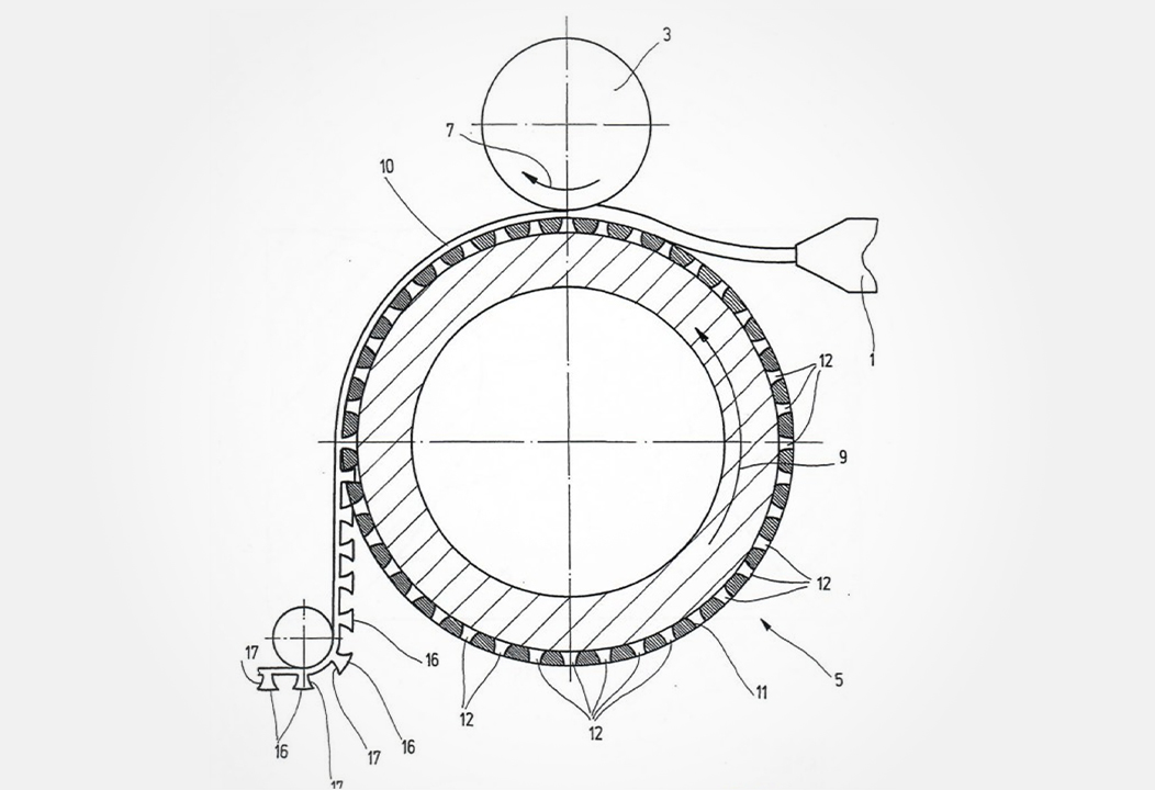echnical drawing showing the structure and manufacturing of a hook fastener